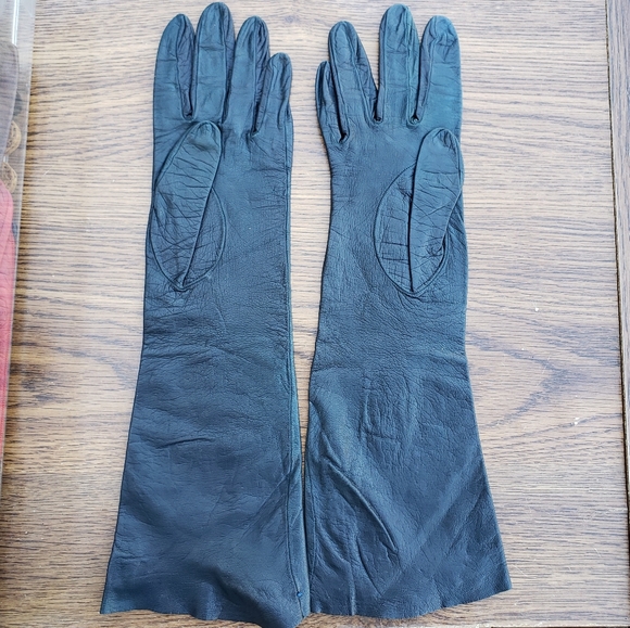 Vintage Chevreau Long Kid Gloves Dark Blue/Black - Picture 4 of 5